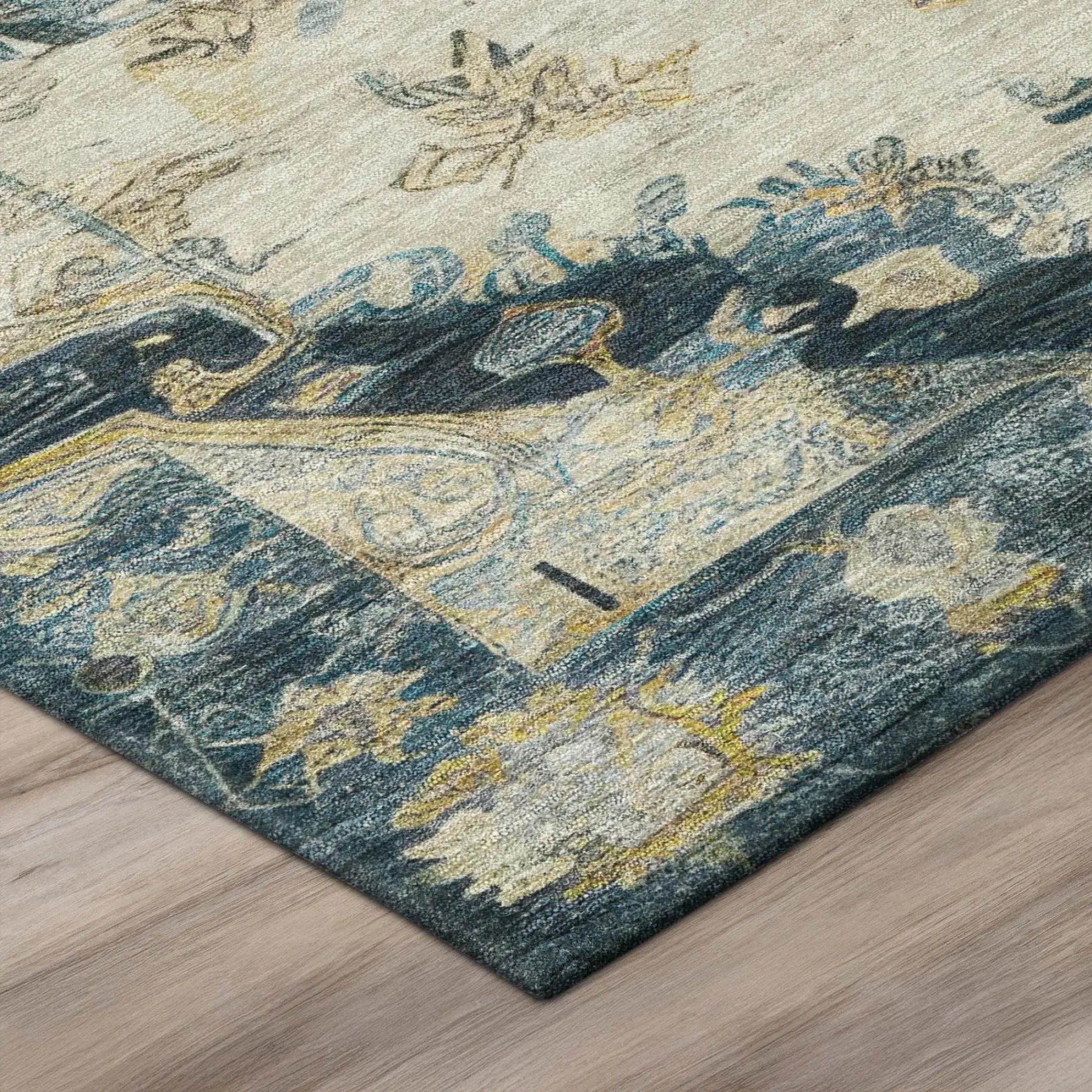 3' X 5' Teal Blue And Graphite Floral Medallion Washable Indoor Outdoor Area Rug Homeroots Outdoor